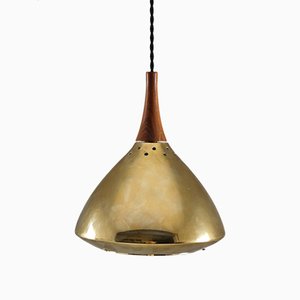 Swedish Rosewood & Perforated Brass Pendant from Falkenberg, 1960s