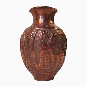 Mid-Century Copper Vase with Embossed Scene, 1940s