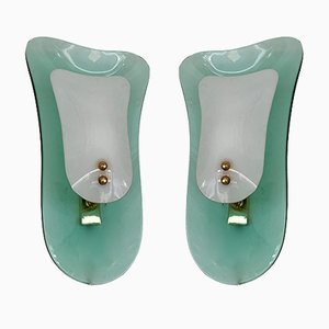 Italian Opaline Glass Brass Sconces from Cristal Art, 1960s, Set of 2