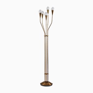 Swedish Floor Lamp in Brass and Opaline Glass from Böhlmarks, 1950s