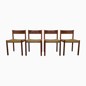 Teak & Papercord Dining Chairs by Poul M. Volther for Frem Røjle, 1960s, Set of 4