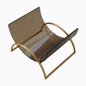 Porte-Revues en Laiton & Verre Fumé par Pierangelo Gallotti pour Gallotti & Radice, 1980s