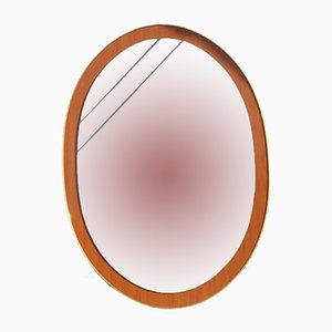 Oval Italian Mirror in Wood & Golden Aluminum, 1960s