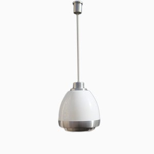 Lámpara colgante italiana de aluminio y vidrio, años 60