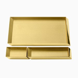 Axonometry Desk Top Trays in Brass by E. Giovannoni for Ghidini 1961, Set of 3