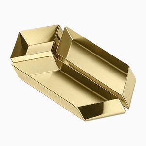 Axonometry Small Parallelepiped Containers in Brass by Elisa Giovannoni for Ghidini 1961, Set of 3