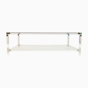 French Coffee Table in Acrylic, Brass, Chrome, & Glass, 1970s