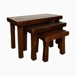 Vintage Solid Oak Nesting Tables or Benches, Set of 3