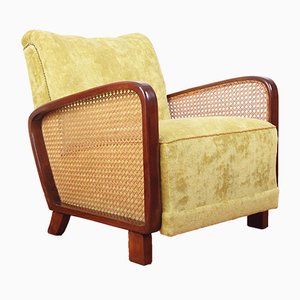 Vintage Art Deco Cane Lounge Chair, 1930s