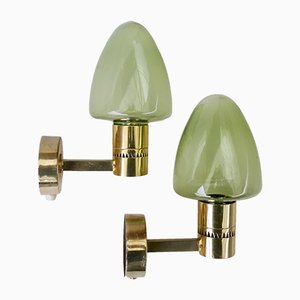 V-220 Green Glass Wall Lamps by Hans-Agne Jakobsson for Markaryd, 1970s, Set of 2