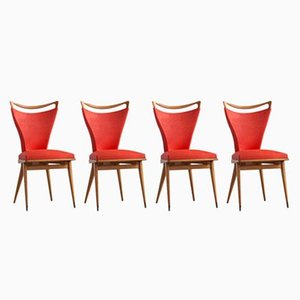 Chaises en Bois et Similicuir, 1950s, Set de 4