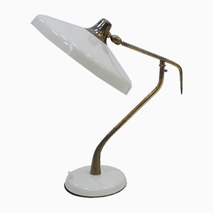 Lampe de Bureau Mid-Century en Acier Blanc et Laiton par Oscar Torlasco pour Lumi, 1950s