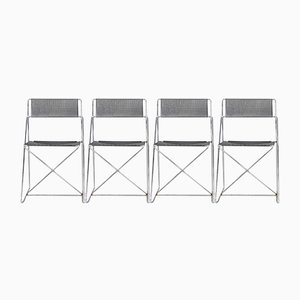 Minimalist Metal X-Line Chairs by Niels Jørgen Haugesen for Hybodan, 1970s, Set of 4