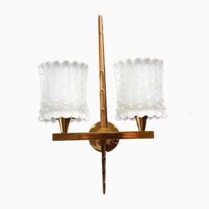 French Brass Double Wall Sconce, 1950s
