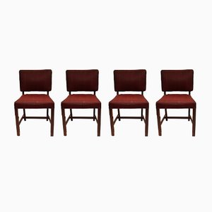 Mahogany & Red Fabric Dining Chairs from Fritz Hansen, 1930s, Set of 4