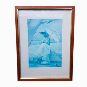 Serigrafia raffigurante una donna con parasole di Innocenzo Melani, anni '70