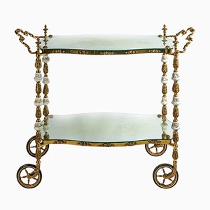 Desserte Antique Fait Main en Bronze avec de la Porcelaine Capodimonte, Italie