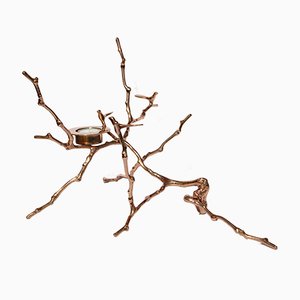 Grand Porte-Bougie Chauffe-Plat Magnolia Twig en Fonte de Bronze Poli par Alguacil & Perkoff Ltd, 2017