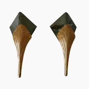 Large Bronze Nefertiti Sconces by Chrystiane Charles for Maison Charles, 1980s, Set of 2