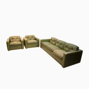 Italian Olive Green Leather Living Room Set From Poltrona Frau Italian Olive Green Leather Living Room Set From Poltrona Frau 1970s