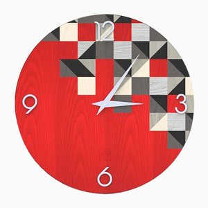 Dolcevita Brio Triangles Red Inlaid Wood Wall Clock from Lignis