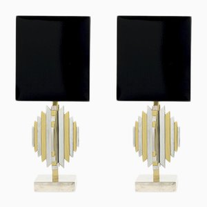 Brass & Chrome Sculptural Cactus Lamps, 1974, Set of 2