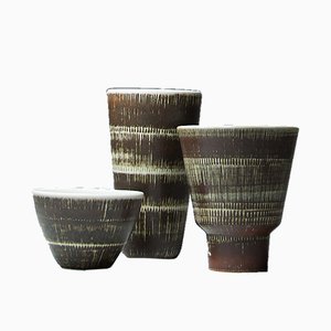 Bowl & 2 Textured Vases by Hertha Bengtson for Rörstrand, 1950s