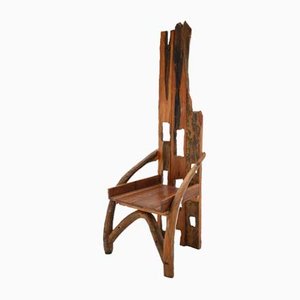 Skulpturaler französischer Stuhl aus Oliven- und Nussholz, 1940er