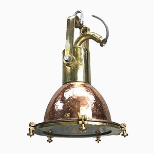 Mid-Century German Copper, Brass, and Glass Industrial Marine Pendant Light