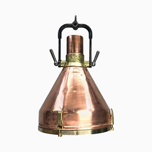 Lámpara colgante industrial de cobre, latón y hierro fundido de VEB, 1968