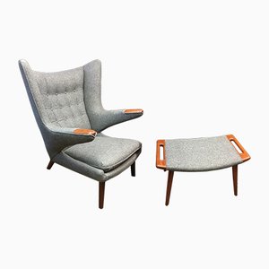 Model AP19 Chair and AP29 Ottoman by Hans J. Wegner for A. P. Stolen, 1960s, Set of 2