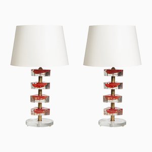 Vintage Murano Glass Table Lamps, 1980s, Set of 2