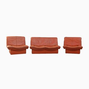 Cognac Leather Gabbiano Sofa & 2 Chairs from Lev&Lev, 1980s, Set of 3