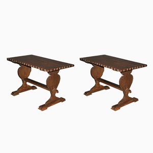 Small Antique Swiss Oak Monastery Tables, Set of 2