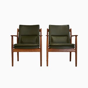 Poltrone in teak e pelle di Arne Vodder per Sibast, Danimarca, anni '60, set di 2