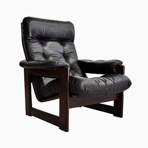 Leather & Mahogany Highback Lounge Chair from Coja, 1980s