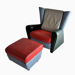 Set of Vintage Armchair and Ottoman by Alessandro Mendini for Matteo Grassi, 1986