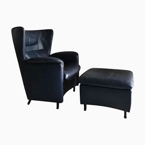 Fauteuil et Repose-pieds Modèle DS-23 en Cuir Bleu de de Sede, 1990s