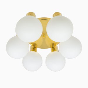 Vintage Brass Orbit Lamp with Opal Globe Shades