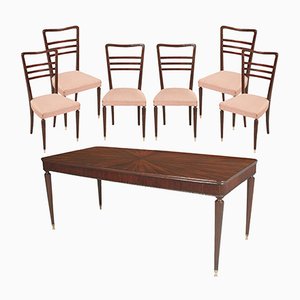 Mesa de comedor vintage de caoba y 6 sillas de Paolo Buffa para La Permanente Mobili Cantù. Juego de 7