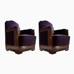 Sillones Art Déco de caoba y terciopelo morado de Carel Adolph Lion Cachet. Juego de 2, años 30