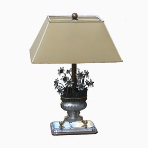 Mid-Century Crystal, Brass, & Parchment Table Lamp, 1950s