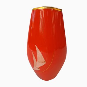 Mid-Century Porzellanvase mit Skalarfischen und Goldrand von PMR Bavaria Jaegerselb, 1950er