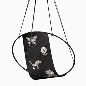 Black Cross Stitch Embroidery Hanging Swing Chair from Studio Stirling