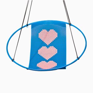 Blue Cross Stitch Embroidery Hanging Swing Chair from Studio Stirling