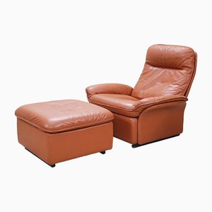 Vintage DS 49 Cognac Leather Lounge Chair & Ottoman from de Sede, Set of 2