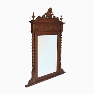 Antique Italian Renaissance Hand Carved and Turned Walnut Fireplace or Console Mirror from Ballario