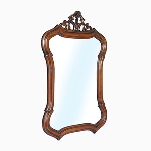 Venetian Art Nouveau Hand Carved & Shaped Walnut Wall Mirror, 1910s