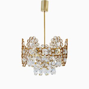 Gilt Brass Facet Cut Crystal Glass Chandelier from Palwa, 1970s