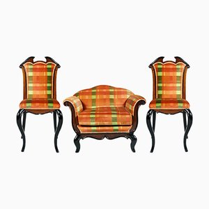 Italian Pair of Chairs and Armchair by Paolo Buffa for Cantù, 1930s, Set of 3